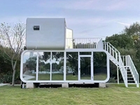 Lit en structure d'acier épaissie Apple Cabin |   Hôtel modulaire en conteneurs en bois et en acier, dortoir, restaurant |   Midcentury respirant