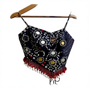 <b>Women's</b> Bohemian Sequined Beaded Cami <b>Top</b> Floral Print Fringe Hem COTTON COUTURE 100% Polyester Short - Product Image 1