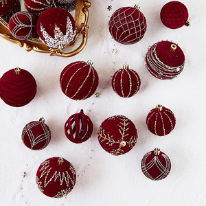 Boules de Noël de luxe personnalisées 2026, décorations de Noël, fournitures de décoration, 6 cm, 8 cm, 10 cm, boules de Noël en velours floqué rouge - Product Image 5
