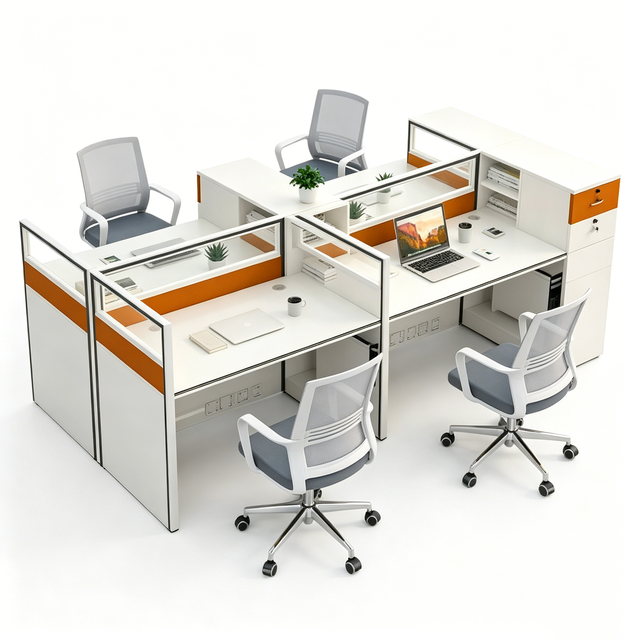 Office Workstation Desk 4 Person Cubicle Partition Modular Staff Computer Table With Storage Cabinet Call Center Workstation