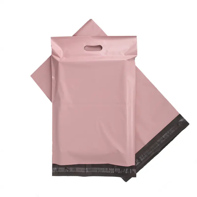Custom Design Eco Friendly Recycled Pink Courier Bag Poly Mailers Shipping Mailer Bag with Handle