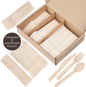 Cuillère en bois Vintage biodégradable écologique, fourchette couteau ensemble de couverts jetables en bois pour <span class=keywords><strong>la</strong></span> nourriture - Product Image 2