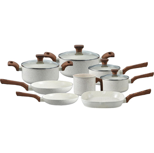 Ensemble de casseroles et poêles en céramique moderne de haute qualité avec revêtement en marbre et poignées en bakélite et bois, 12 pièces, en aluminium - Product Image 6