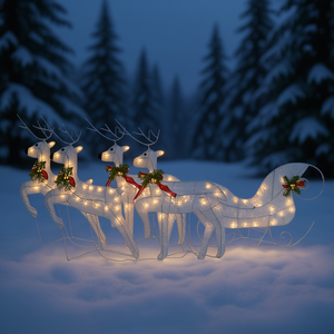 Guirlande lumineuse de Noël extérieure, rennes et traîneau, 100 LED, couleur blanche, modèle D0100HXMGG8 - Product Image 2