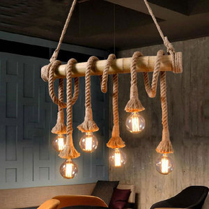 Lampadario a vento industriale retrò in tubo di canapa in corda di canapa sala da pranzo <span class=keywords><strong>soggiorno</strong></span> bar caffetteria - Product Image 1