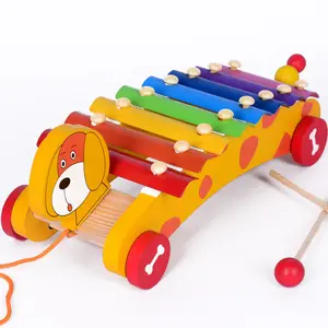 Juguete Musical de madera para niños, juguete Musical de madera con diseño de Animal Drag Xylophone