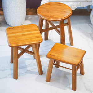 Bamboo <b>Stool</b> Set Square <b>Round</b> Low <b>Stool</b> Home Living Room Chair For Children Adults Elderly - Product Image 1