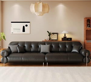 MR Modern Style Luxury Genuine Leather Sofás Conjuntos Villa Moderna Sala de estar Sofá de acero inoxidable - Product Image 2