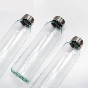 Lage minimale bestelhoeveelheid, op maat ontworpen transparante waterfles van hoog borosilicaatglas met roestvrijstalen deksel - Product Image 1