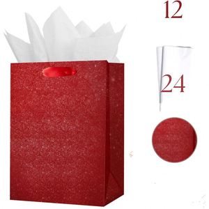 Embossed Ruby Glitter Christmas <b>Wed</b> Gift Wrap Bags with <b>Tissue</b> Holiday Birthday Party Gift Package Bag Thickened Kraft Paper Bag - Product Image 3