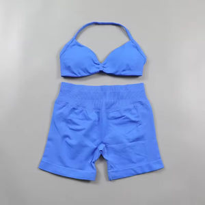 Gerüschtes Nahtloses Yoga-Set Damen Sportbekleidung Gym-Shorts Trägerloses Sport-BH 2-Teiliges Set Neckholder Workout-Kleidung Fitness-Anzug - Product Image 6