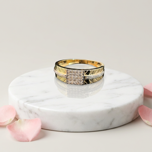 Modern mens <b>gold</b> <b>ring</b> with square diamond design and double band style elegant jewelry for daily wear and special occasions - Product Image 1