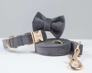 Collier et laisse tactiques personnalisés en velours gris pour chien et chat, décoration à rivets faite à la main - Cadeau de mariage pour chiens, cadeau d'anniversaire pour chats - Product Image 5