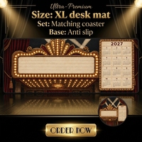 Tapis de Souris Gaming XL Rétro Vintage avec Calendrier et Sous-Verre Rond Assorti, Décoration de Bureau Thème Théâtre