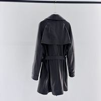 Manteau en cuir souple imperméable pour femme, style décontracté, col en V profond, double boutonnage, ceinture en peau de mouton importée, vente directe usine
