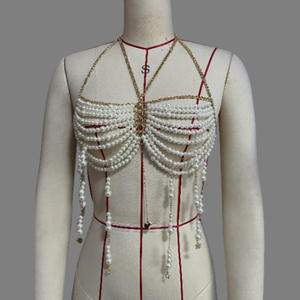 سلسلة جسم قصيرة بتصميم عتيق مزينة باللؤلؤ والخرز مع شراشيب - Product Image 2