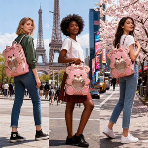 กระเป๋าเป้สะพายหลังลายหมีน่ารักสไตล์อิตา พร้อมช่องใส่ของรูปหัวใจขอบทอง สามารถเปลี่ยนเป็นกระเป๋าสะพายข้างได้ เหมาะสำหรับโชว์เข็มกลัดอนิเมะ - Product Image 2