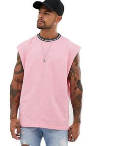 Último nuevo estilo de los hombres 100% algodón a rayas cuello redondo impreso costilla de gran tamaño estilo bordado Vintage para hombres camiseta sin mangas - Product Image 1