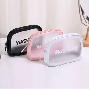 Custom Logo Waterproof Portable Pu Leather Frosted <b>Pink</b> Tpu Travel Toiletry Case Cosmetic Bag Pvc Makeup Bag - Product Image 2