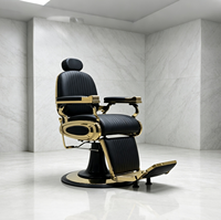 Chaise de salon de coiffure professionnelle avec cadre doré rembourré, design à lignes verticales, confort premium