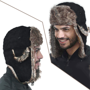 Chapeau de trappeur en cuir d'hiver drôle de Style russe de Guangzhou chaud pour les hommes Chapeau d'hiver d'homme de logo personnalisé avec la vente en gros de fourrure - Product Image 5