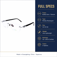 Lunettes optiques légères et élégantes sans monture carrée en corne de buffle et de bœuf, en titane pur, faites à la main, pour la myopie