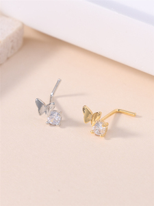 20G clous de nez en forme de L CZ papillon 18K or rempli couleur argent piercing de nez pour femmes fille mignon narine bijoux en gros - Product Image 6