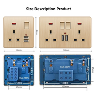 Prise de courant universelle à 5 broches, prise murale double USB standard 13A au Royaume-Uni, prise électrique de tréfilage de luxe avec indicateur LED