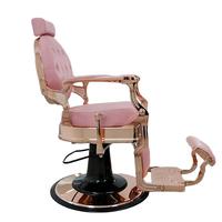 Fauteuil de barbier inclinable en cuir PU rose, mobilier de salon, cadre rose doré avec appui-tête et repose-pieds pour salon de coiffure