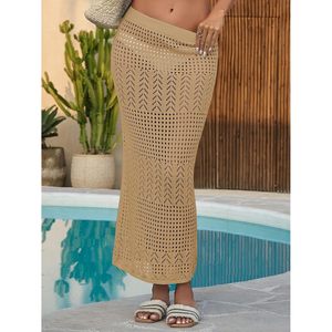 Womens <b>Crochet</b> <b>Skirt</b> Cover Up High Waist Sheer <b>Mesh</b> Maxi Beach Knit Hollow Out Swimsuit Coverups - Product Image 2