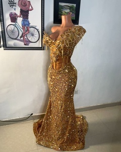 Robes de bal sirène Aso Ebi rouges 2026 pour jeunes filles noires, avec cristaux aux épaules, appliques et paillettes, robes de soirée formelles pour mariage - Product Image 1