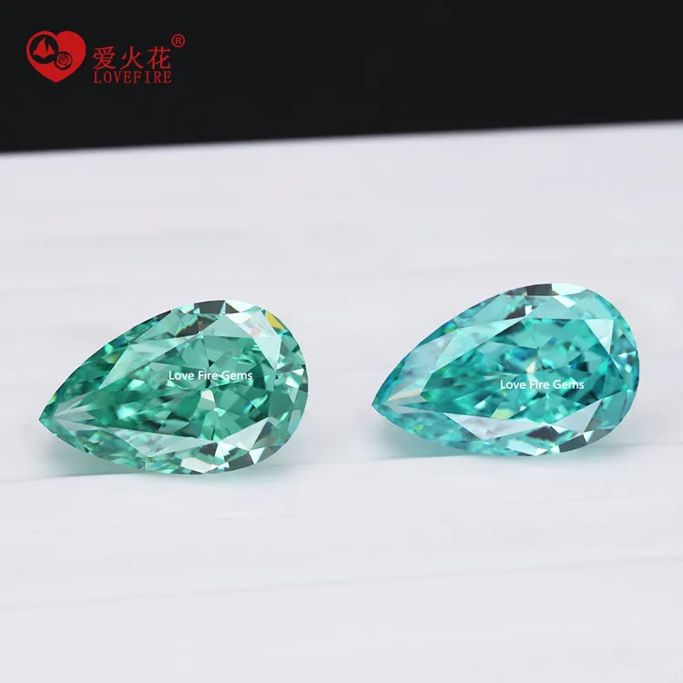 Venta al por mayor de piedras preciosas sueltas Paraiba colores forma de pera 5A + 4K CZ piedra de circón triturado corte helado circonita cúbica