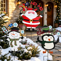 Décoration de jardin extérieure de Noël en métal avec Père Noël, bonhomme de neige et pingouin 'Ho Ho Ho'