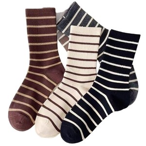 Striped Women's Crew Socks Autumn Winter Warmth Casual Mid Calf Length Polyester Fiber Youth Style - Product Image 5