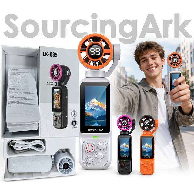 Portable Fan Gimbal Vlog Camera with 1.97 Inch IPS Screen MicroSD 720P HD for Outdoor Summer Vlogging Travel LK-035