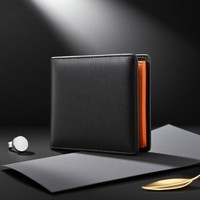 Dompet kulit asli pria bisnis tipis mewah dengan penghalang RFID desain lipat slot kartu banyak & kantong koin ritsleting hadiah