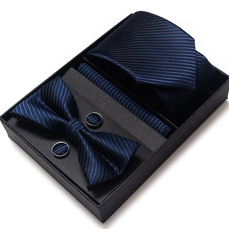 Wholesale best selling products multiple colour tie and handkerchief set bow tie cufflinks necktie set for men