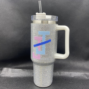 40oz tùy chỉnh Delta 1913 Fortitude Red Trắng tổ chức DST sorority Rhinestone thép không gỉ Bling uống cup Tumbler - Product Image 6