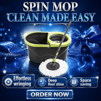 Ensemble serpillière auto-essoreuse Magic Spin avec manche en acier inoxydable, 2 serpillières en microfibre, rotation à 360°, capacité de 15 L pour le nettoyage des sols à la maison