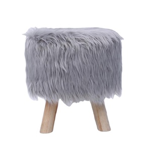 High Quality Ottoman Home Furniture Children 4 Legged Wooden Leg Low Round Grey Faux <strong>Fur</strong> <strong>Stools</strong> - Product Image 2