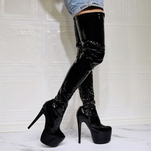 Shiny Patent Women's Thigh High Boots Platform <b>Shoes</b> Big Size 14 Fit High Heels Stiletto Wide Feet Long Booties - Product Image 5