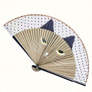 Cartoon Cat Handheld Folding Silk Bamboo Fan for Women <b>Small</b> Japanese Style for Party Favour or Wedding Decorations - Product Image 6