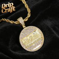 Pendentif Hip Hop Grand Disque Rond, Pendentif Dernière Cène en Cuivre Plaqué Or Véritable avec Zirconium Complet, Unisexe