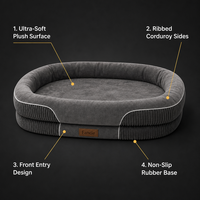 Coussin ovale pour chien, extérieur en velours côtelé, intérieur en mousse alvéolée, base antidérapante en caoutchouc, housse orthopédique amovible et lavable, OEM