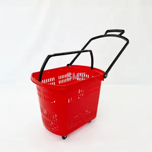 Supermercado Plastic Rolling Shopping Basket com 4 rodas