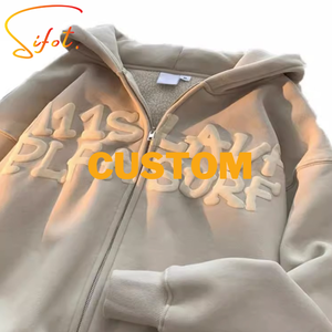 Sifot vente en gros 2024 personnalisé hommes lavage à l'acide en détresse fermeture éclair 420 gsm sweat à capuche Patch broderie coton bouffée impression - Product Image 1