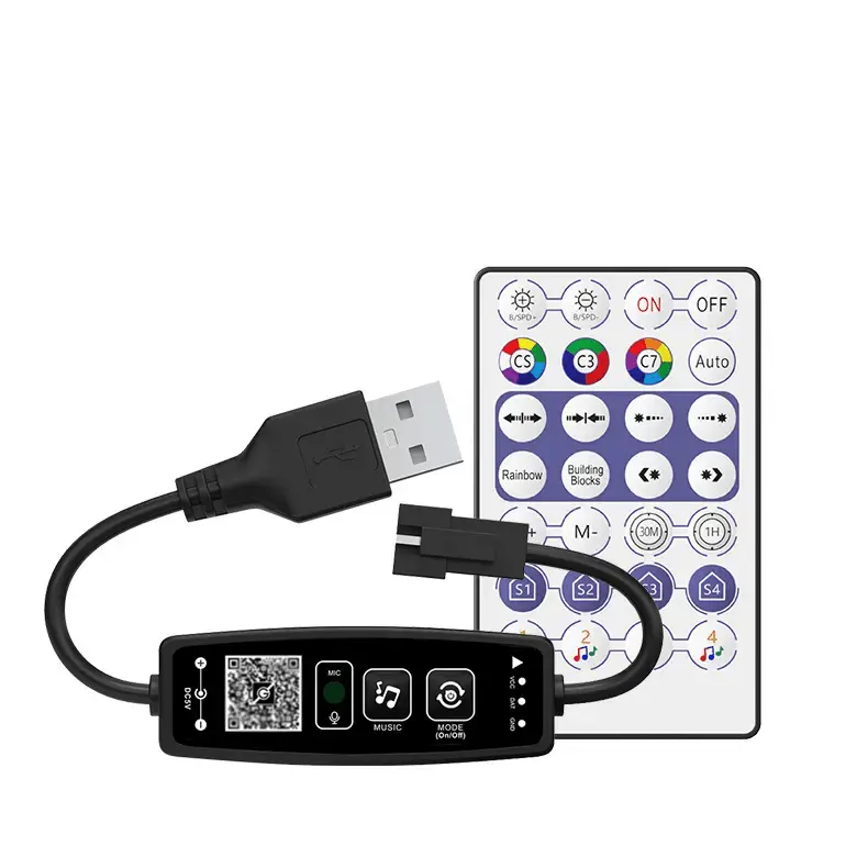 Mini USB/DC Bluetooth Music APP 2048 Pixel Controller with RF 28-Key Remote for Dream Color Addressable Led Pixel Strip Lights