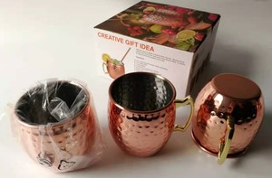Caja de regalo de 4 piezas, taza de <span class=keywords><strong>cerveza</strong></span> de cobre chapada de alta calidad, caja de taza martillada, juego de tazas de mula de Moscú de cobre de regalo - Product Image 5
