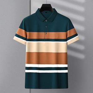 Polo rayé à manches courtes et respirant pour hommes, décontracté et d'affaires, avec broderie fine, pour l'été - Product Image 3