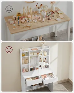 VASAGLE-tocador de madera para maquillaje, mueble de lujo con luz led y cajones, almacenamiento moderno, color blanco
